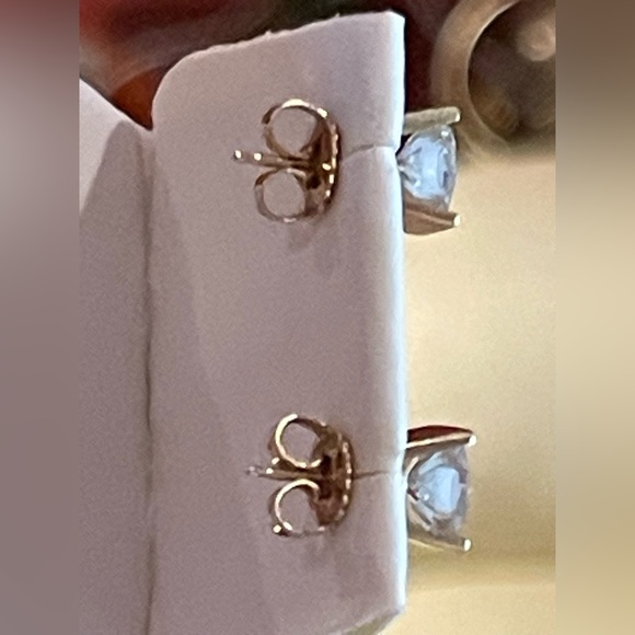 Fine Custom Made Cushion Cut Moissanite Earrings Solid 14K Yellow Gold - Picture 6 of 12